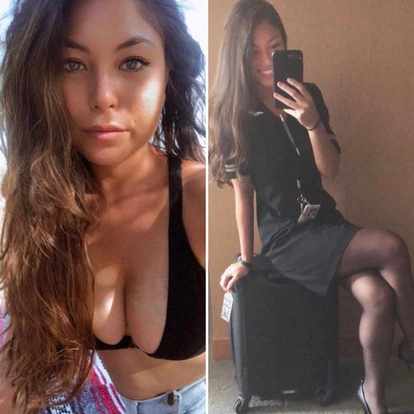 Sexy Stewardesses With And Without Their Uniform