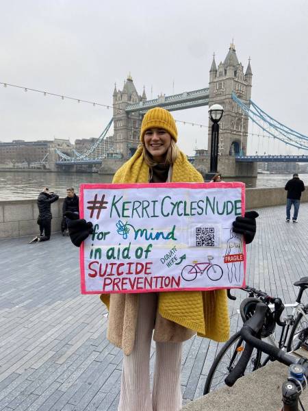 Almost Fully Naked British Girl Cycles Around London To Help Suicide Prevention