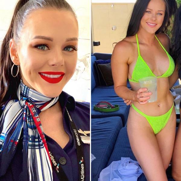 Hot Flight Attendants With And Without Their Uniforms
