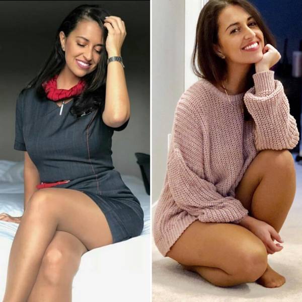Hot Flight Attendants With And Without Their Uniforms