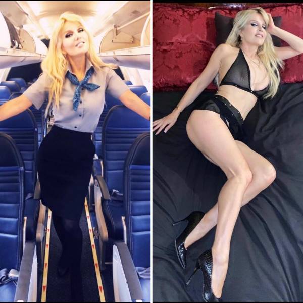 Hot Flight Attendants With And Without Their Uniforms
