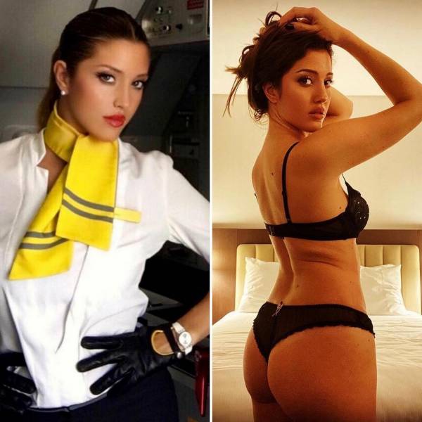 Hot Flight Attendants With And Without Their Uniforms