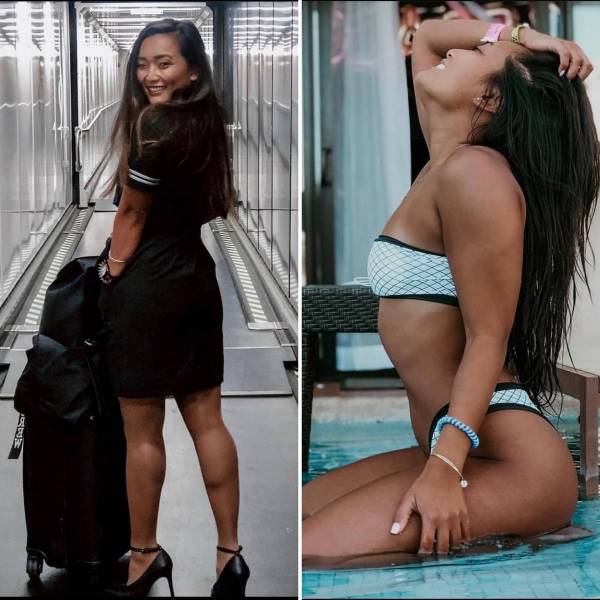 Hot Flight Attendants With And Without Their Uniforms