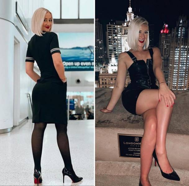 Hot Flight Attendants With And Without Their Uniforms