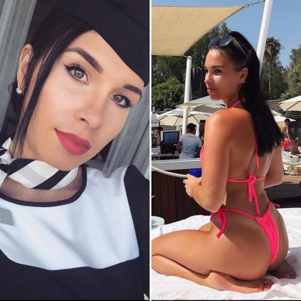 Hot Flight Attendants With And Without Their Uniforms