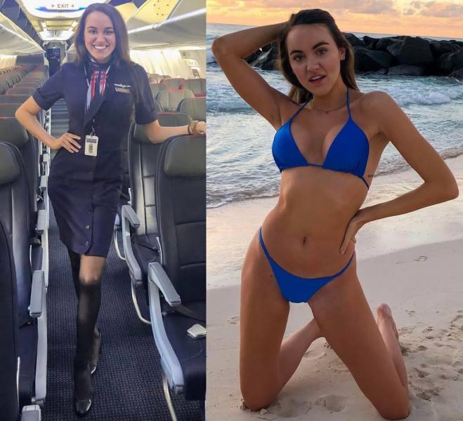 Sexy Flight Attendants With And Without Their Uniforms