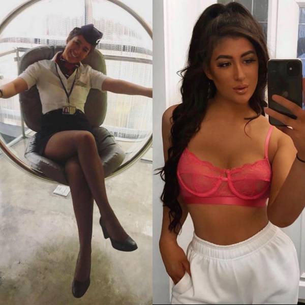 Sexy Flight Attendants With And Without Their Uniforms