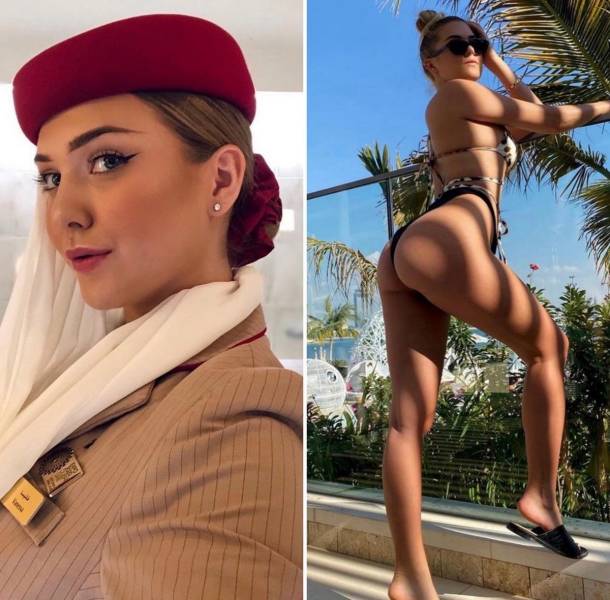 Sexy Flight Attendants With And Without Their Uniforms