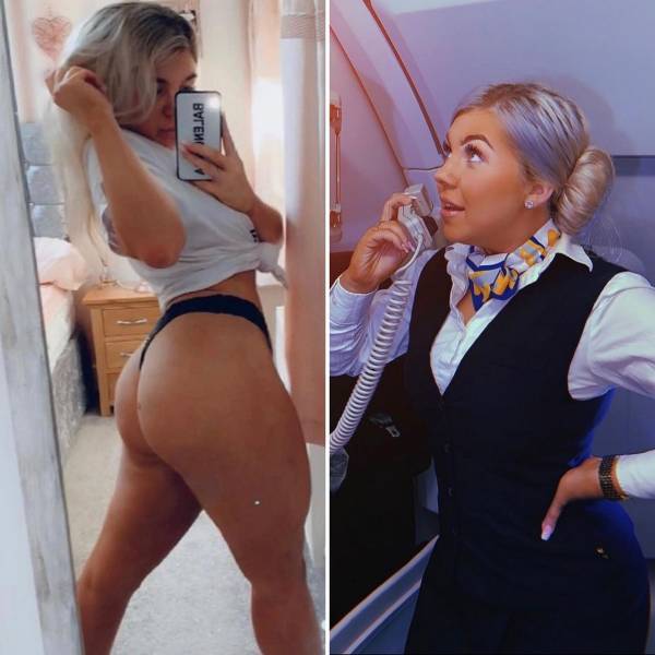 Sexy Flight Attendants With And Without Their Uniforms