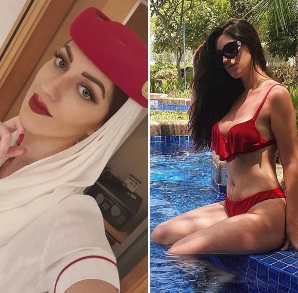 Sexy Flight Attendants With And Without Their Uniforms