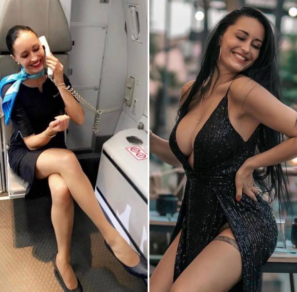 Sexy Flight Attendants With And Without Their Uniforms
