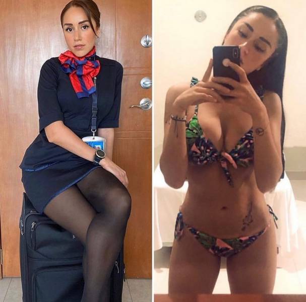 Sexy Flight Attendants With And Without Their Uniforms