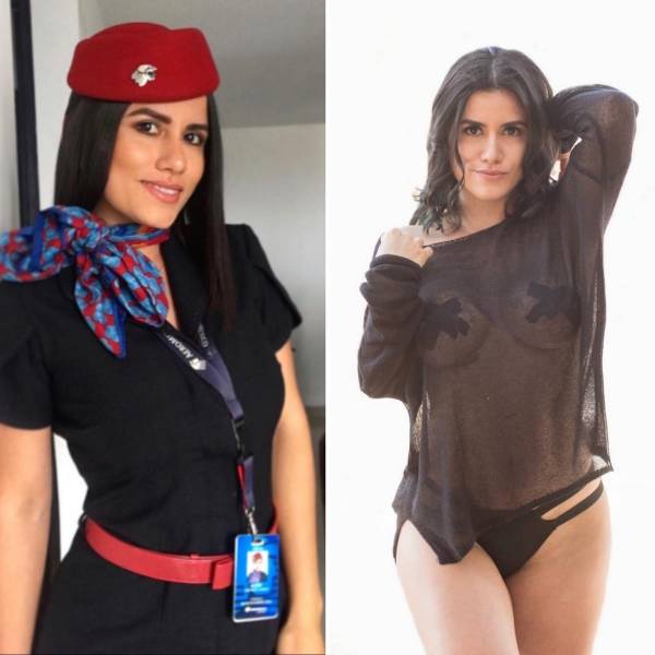 Sexy Flight Attendants With And Without Their Uniforms