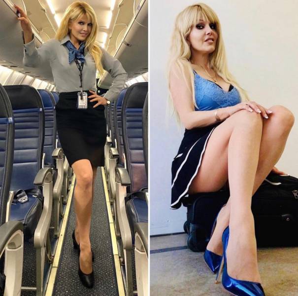Sexy Flight Attendants With And Without Their Uniforms