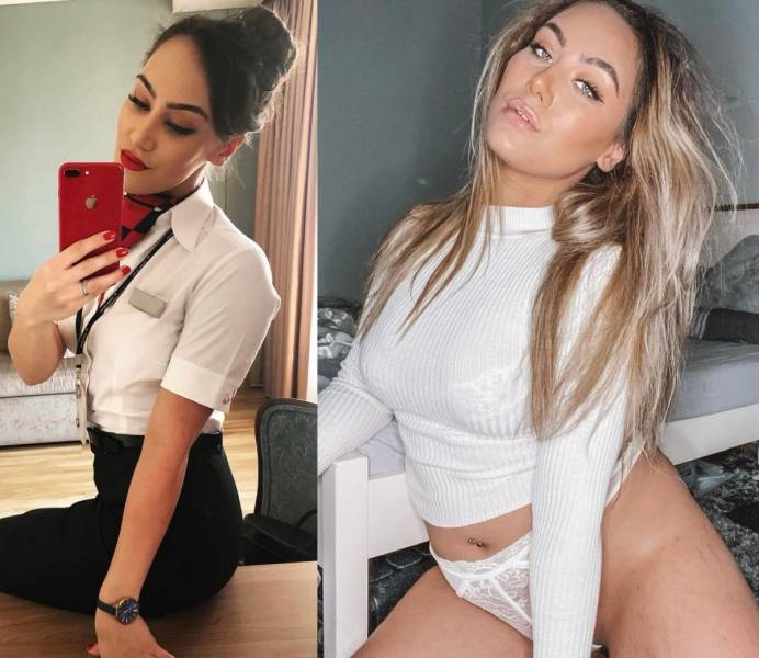 Sexy Flight Attendants With And Without Their Uniforms