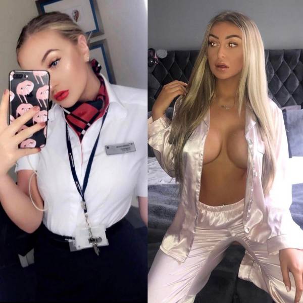 Sexy Flight Attendants With And Without Their Uniforms