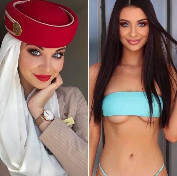 Sexy Flight Attendants With And Without Their Uniforms
