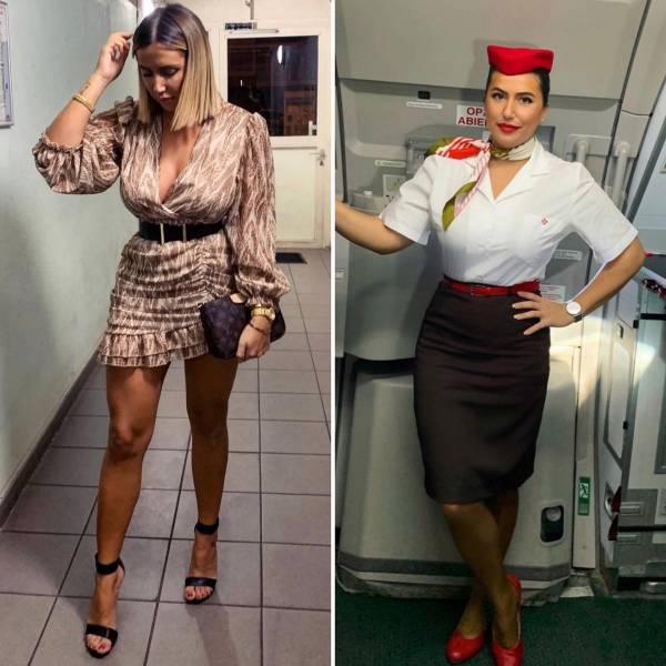 Sexy Flight Attendants With And Without Their Uniforms