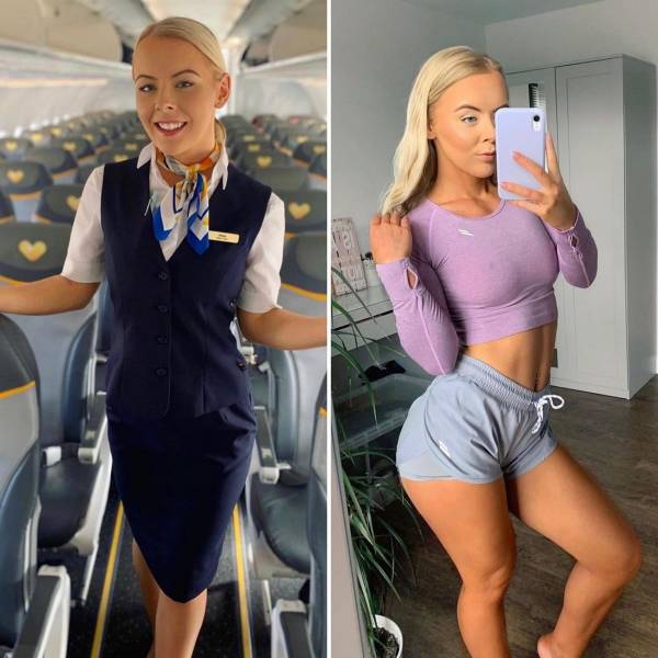 Sexy Flight Attendants With And Without Their Uniforms