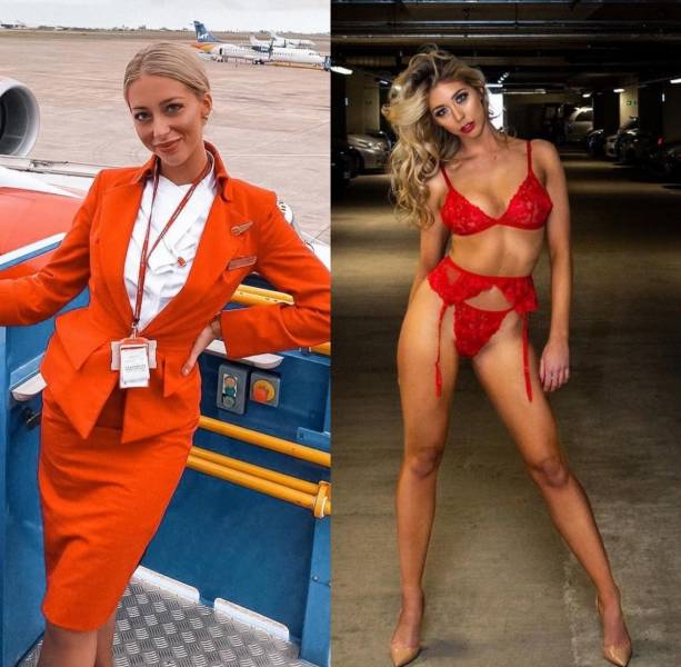 Sexy Flight Attendants With And Without Their Uniforms