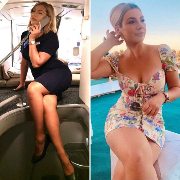 Sexy Flight Attendants With And Without Their Uniforms