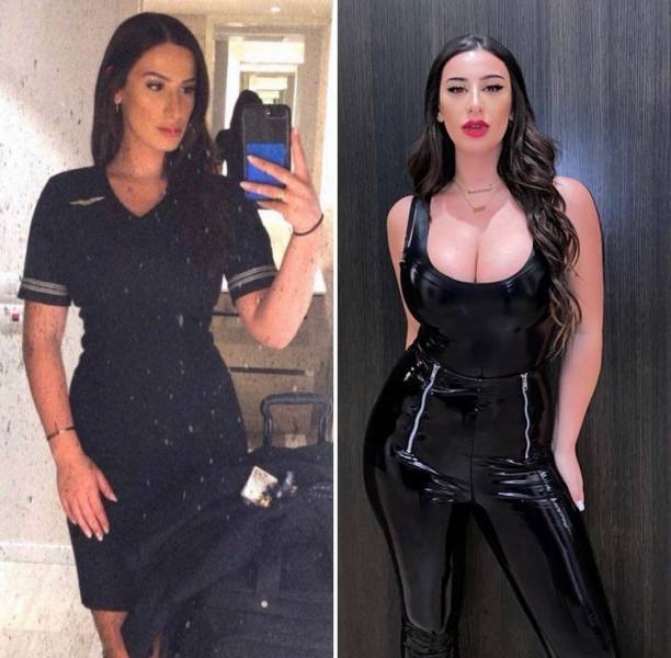 Sexy Flight Attendants With And Without Their Uniforms