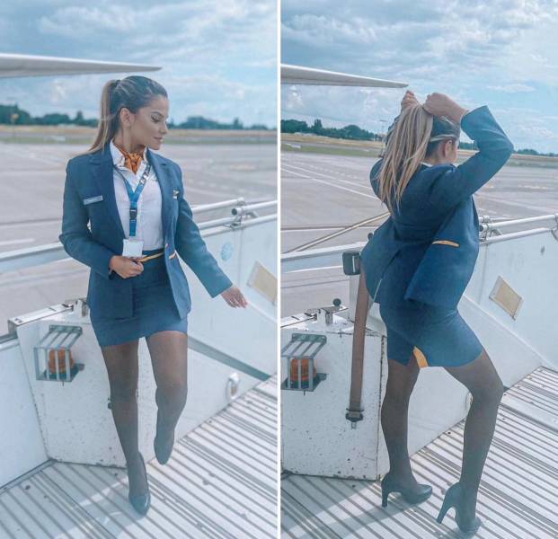 Hot Flight Attendants With And Without Their Uniforms