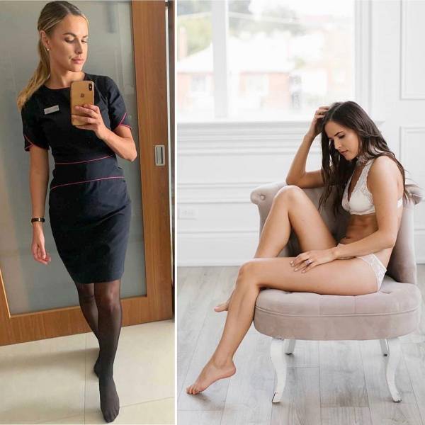 Hot Flight Attendants With And Without Their Uniforms