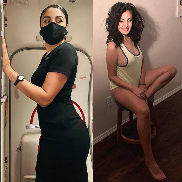 Hot Flight Attendants With And Without Their Uniforms