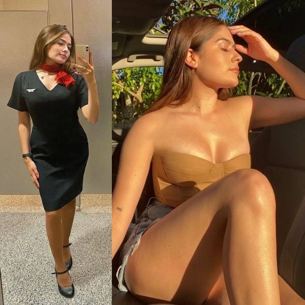 Hot Flight Attendants With And Without Their Uniforms