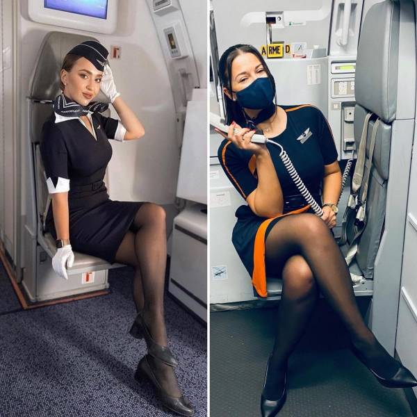 Hot Flight Attendants With And Without Their Uniforms