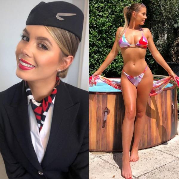 Hot Flight Attendants With And Without Their Uniforms