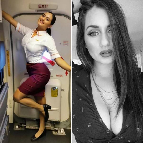 Hot Flight Attendants With And Without Their Uniforms