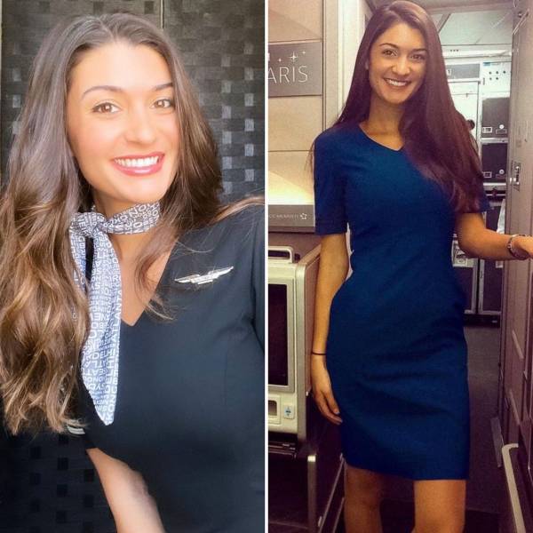 Hot Flight Attendants With And Without Their Uniforms