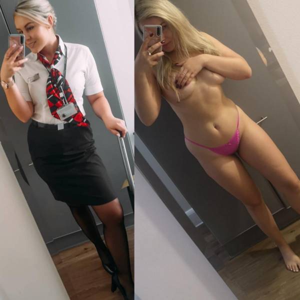 Sexy Flight Attendants With And Without Their Uniforms