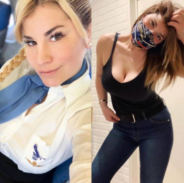 Sexy Flight Attendants With And Without Their Uniforms