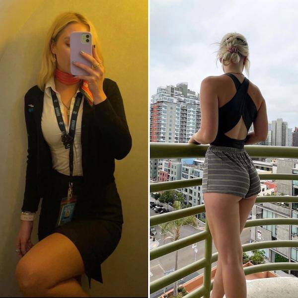 Sexy Flight Attendants With And Without Their Uniforms