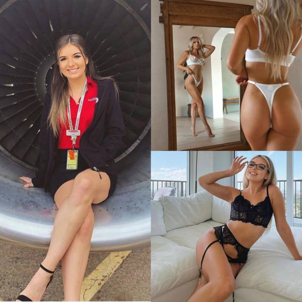 Sexy Flight Attendants With And Without Their Uniforms