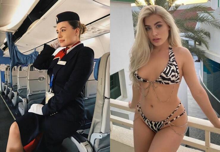 Sexy Flight Attendants With And Without Their Uniforms