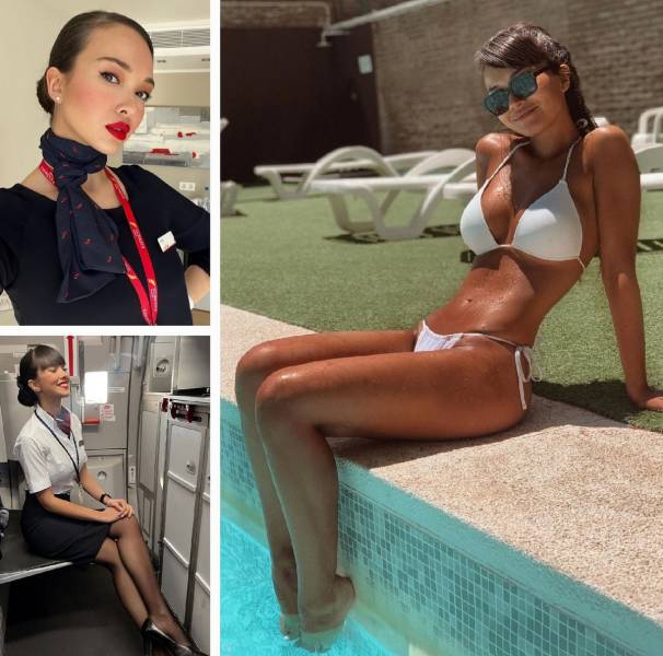 Sexy Flight Attendants With And Without Their Uniforms