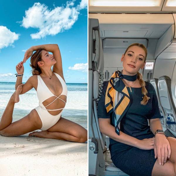Sexy Flight Attendants With And Without Their Uniforms