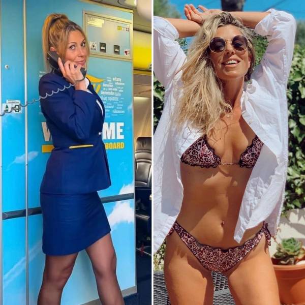 Sexy Flight Attendants With And Without Their Uniforms