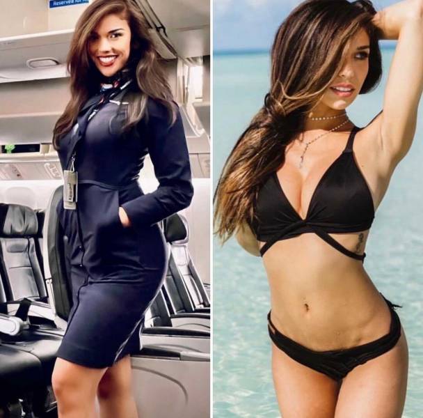 Sexy Flight Attendants With And Without Their Uniforms