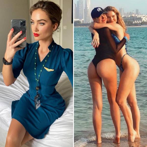 Sexy Flight Attendants With And Without Their Uniforms