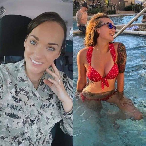 Military Girls With And Without Their Uniforms