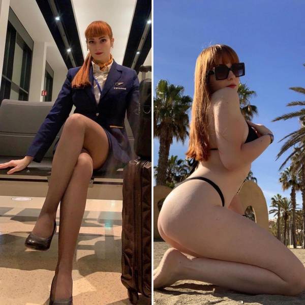 Hot Flight Attendants With And Without Their Uniforms