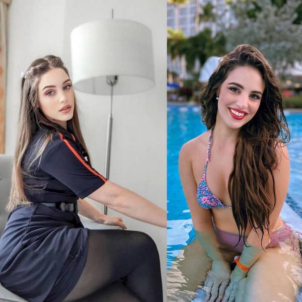 Hot Flight Attendants With And Without Their Uniforms