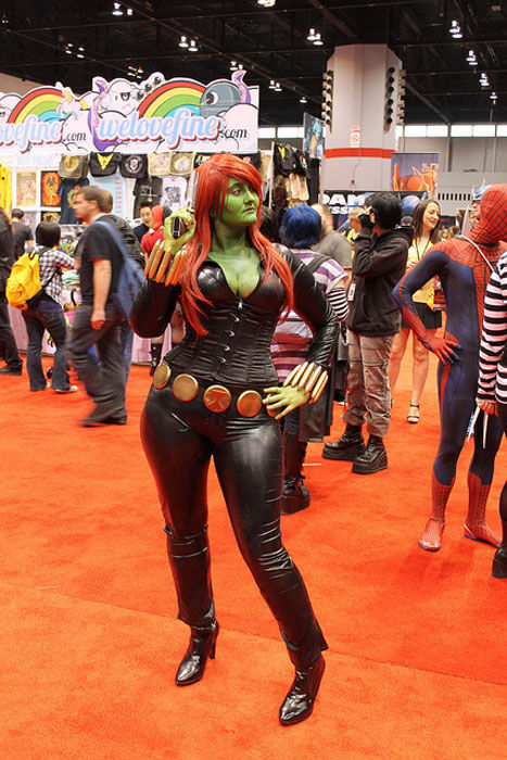 Busty Girls in the Black Widow Costumes