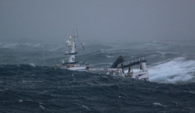 Massive Waves Pummel Fishing Boat in the North Sea