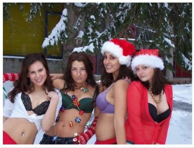 Drunk Girls Embracing The Christmas Spirit Of Giving